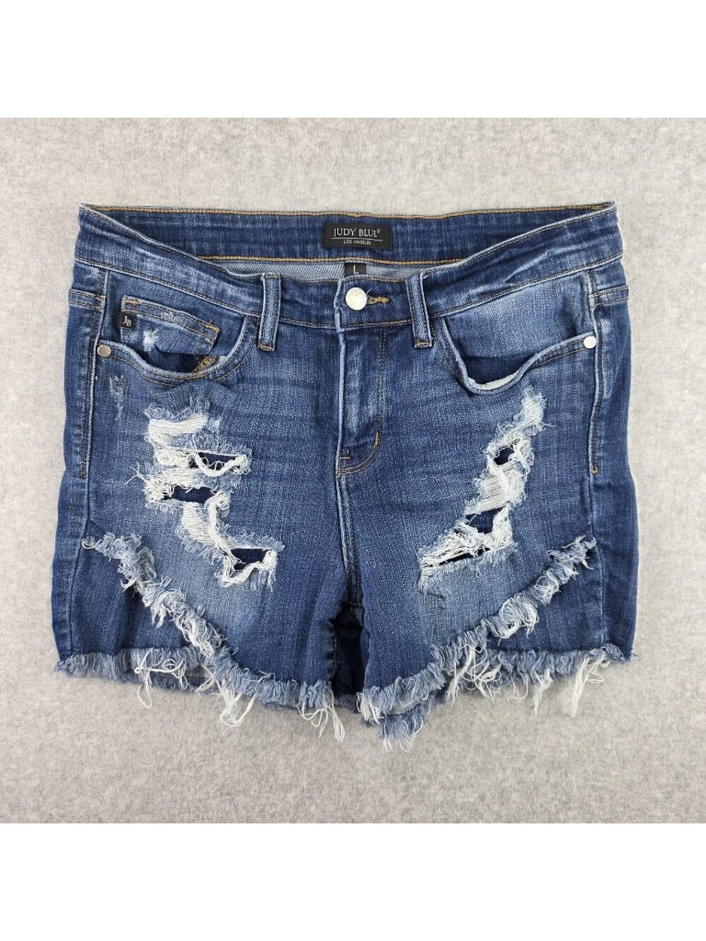 Judy Blue Shorts Womens L Blue Distressed Frayed Cutoff Stretch Denim Jean